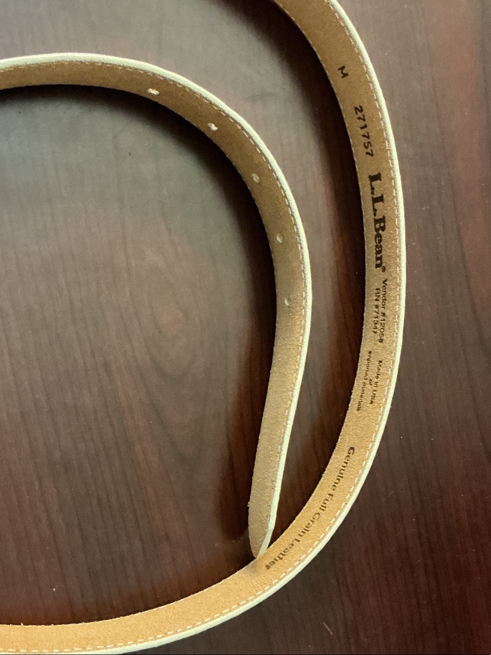 L.L. Bean Slim Tan Leather Belt with Gold-Tone Buckle - Picture 3 of 6